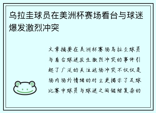 乌拉圭球员在美洲杯赛场看台与球迷爆发激烈冲突